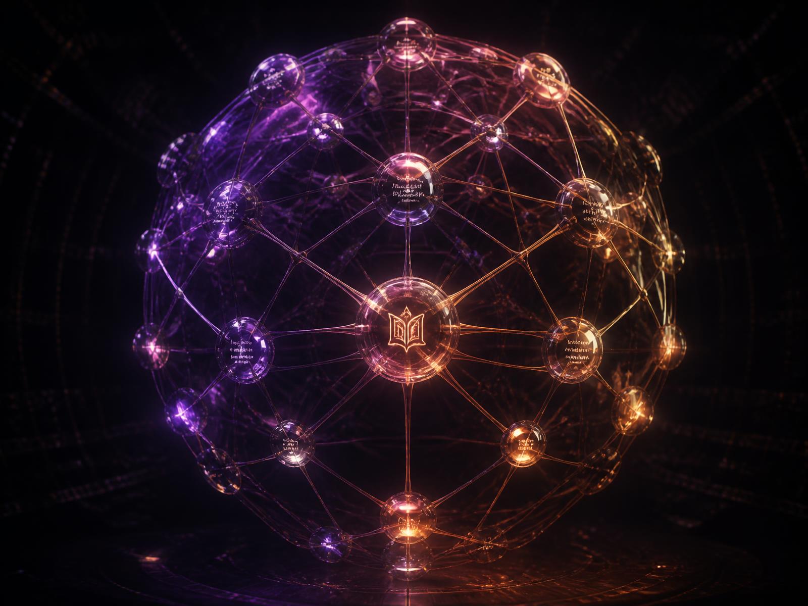 Glowing network of linked knowledge nodes forming a vault